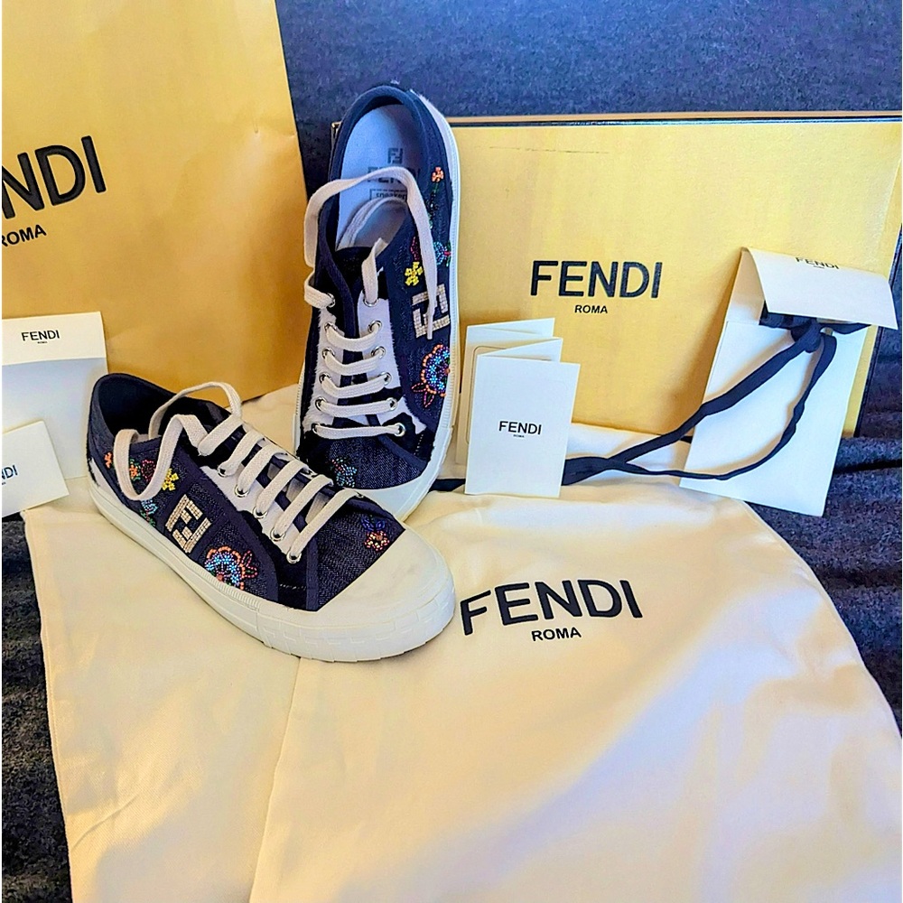 Fendi sneakers, size 9, canvas with glass beading, new, perfect condition.